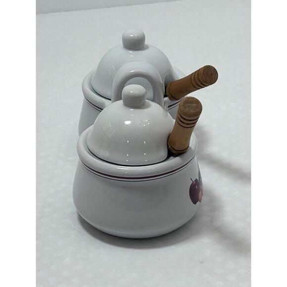 VTG Houston Harvest Ceramic Double Condiment/Jelly Bowls, White W/ Fruit Design - Picture 4 of 10